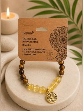 Tiger’s Eye & Citrine Bracelet – Tree of Life | 8mm Beads | For Protection NWT